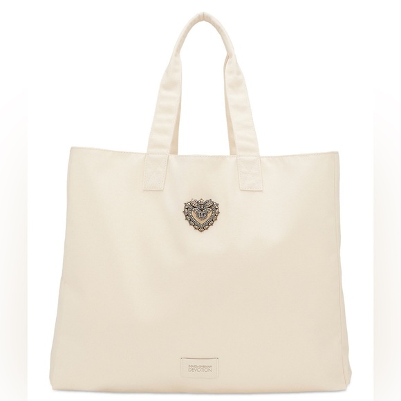 NIP Dolce & Gabbana Beige Tote Bag with Gold Heart Accent - Picture 1 of 6